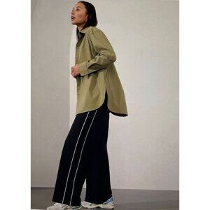 Athleta Midday Relaxed Shirt Olive Green Button Front Top Size M